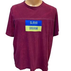 Upcycled Hand Printed XL Ukraine Flag Slava Ukraini Artist Fundraiser Tee